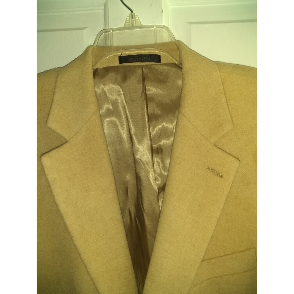 Mens Camel Tan Wool Blend Two Button Blazer Jacket Sport Coat 44L